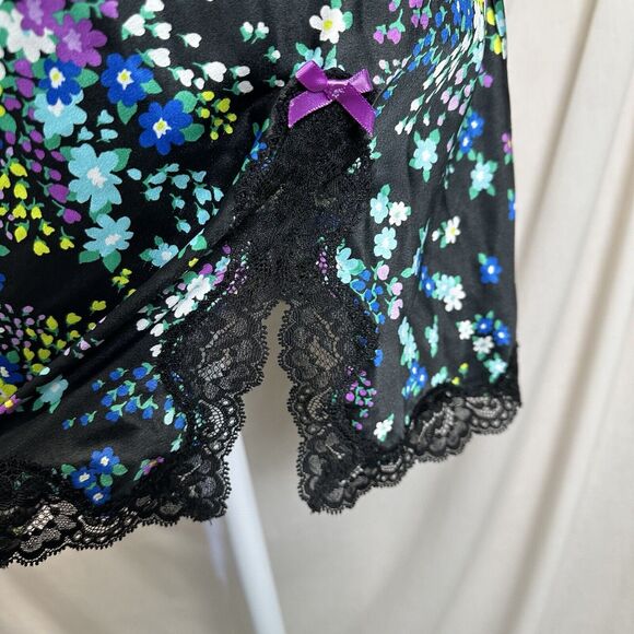 Y2K Victoria's Secret Floral Satin Lace Mini Slip Dress Size Medium Silver Tag - Picture 3 of 10